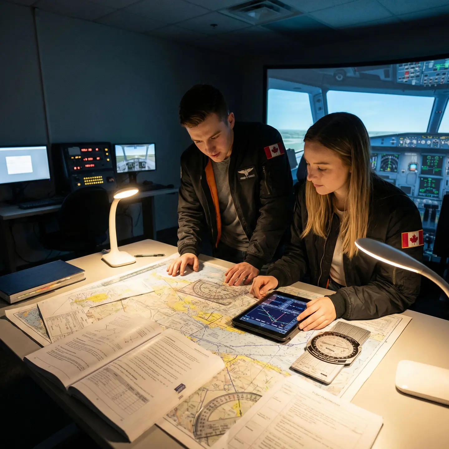 Canadian CPL students studying navigation
