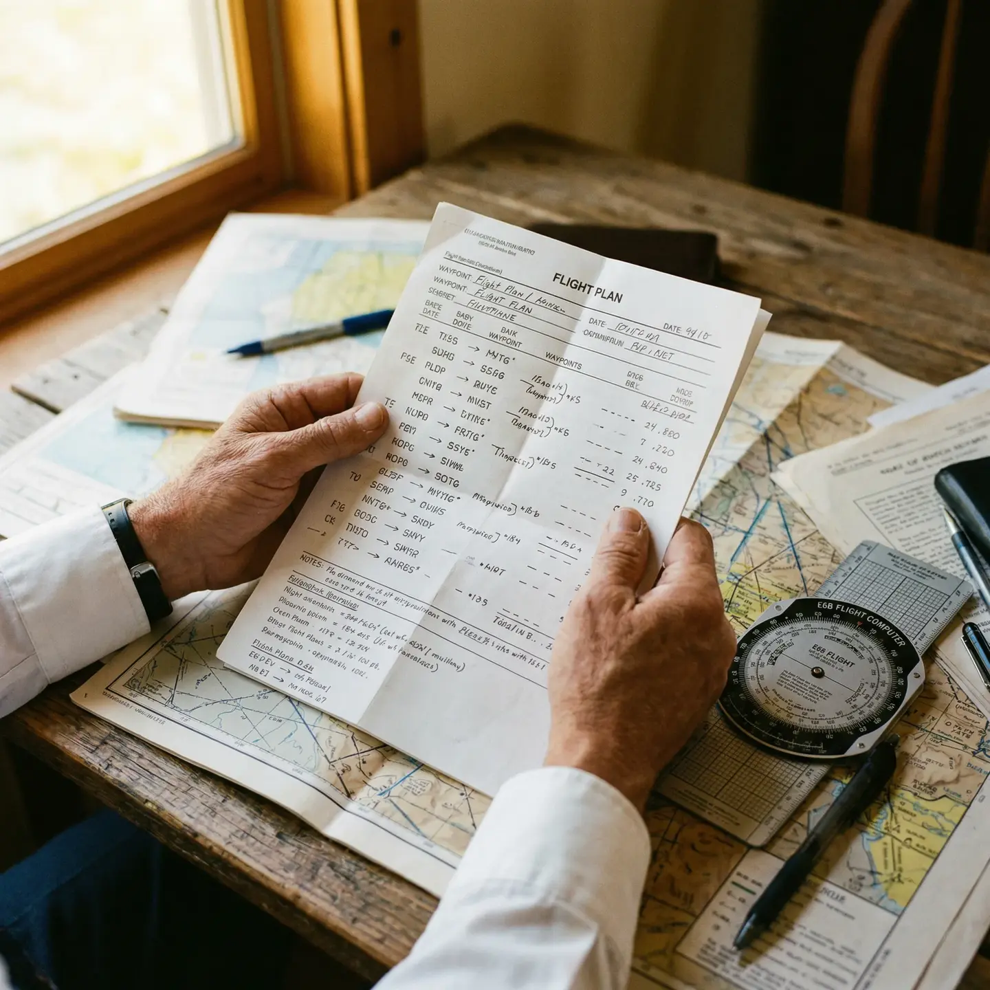 Pilot flight planning closeup