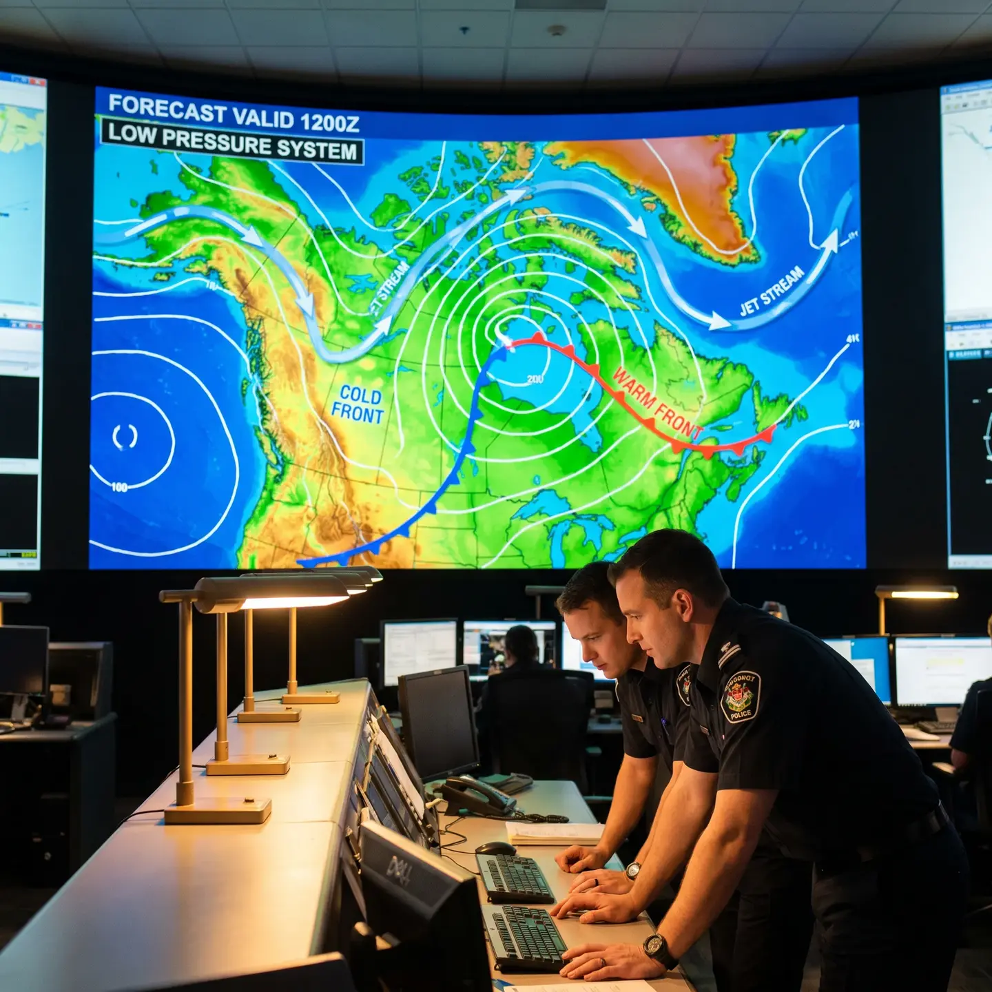 Weather map in command room