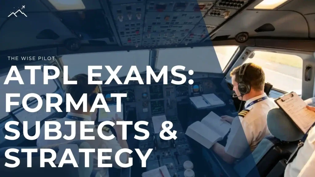 The cockpit of a commercial airplane with two seated pilots in uniforms and headsets reviewing flight documentation and charts. A third person stands nearby holding a clipboard. Various instruments, controls, and digital displays are visible in the cockpit.